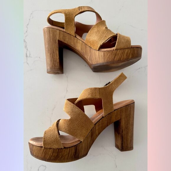 La Fée Maraboutée Heels – Tan Suede with Wood Heel sz 38 - Picture 4 of 6